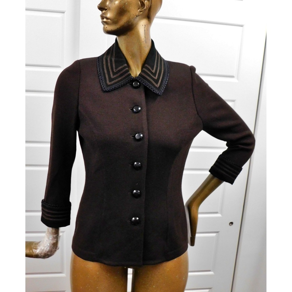 St John Collection Brown Santana‎ Knit Acylic Button Jacket Blazer sz 10